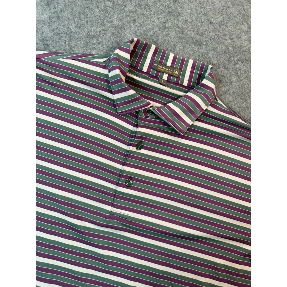 Peter Millar Summer Comfort Polo Shirt Mens Large Purple Green Striped Edgewood